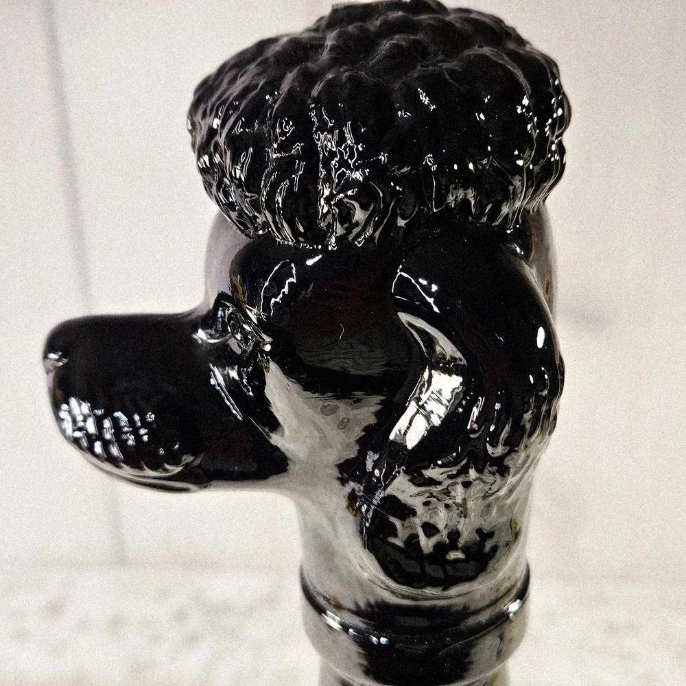 Vtg 1971 Black Glass Sitting Poodle Dog‎ Wine Decanter Bottle Detroit MI Italy